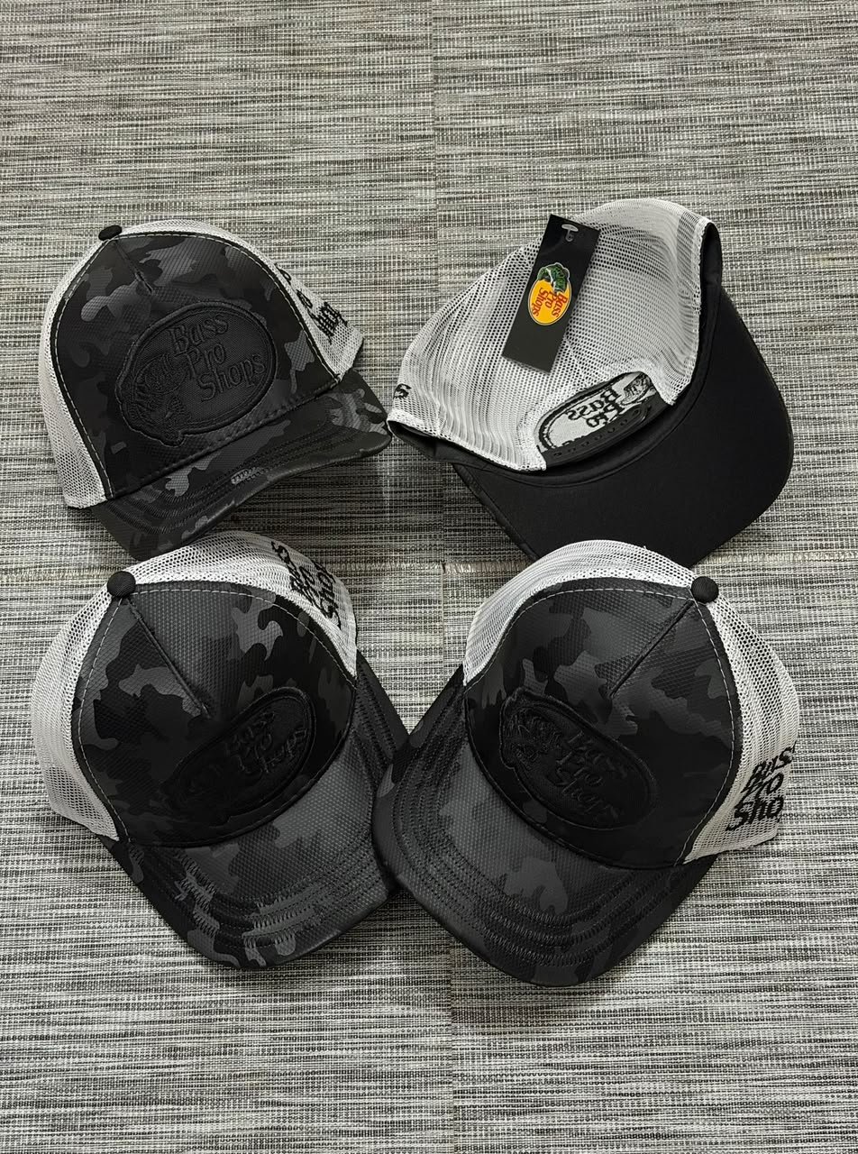 Astro Bass Pro Black Camo White Mesh Trucker